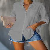 Loose Lapel Collar Solid Color Long Sleeve Cardigan Shirt